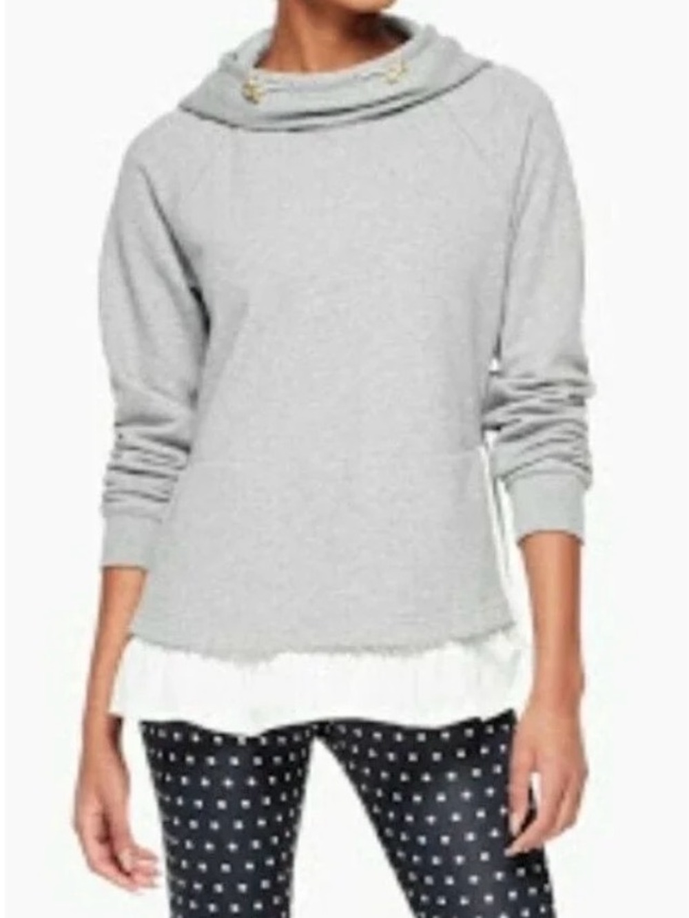 Kate Spade Gray Ruffle Hem Hoodie Small Mixed Media Gold Hardware